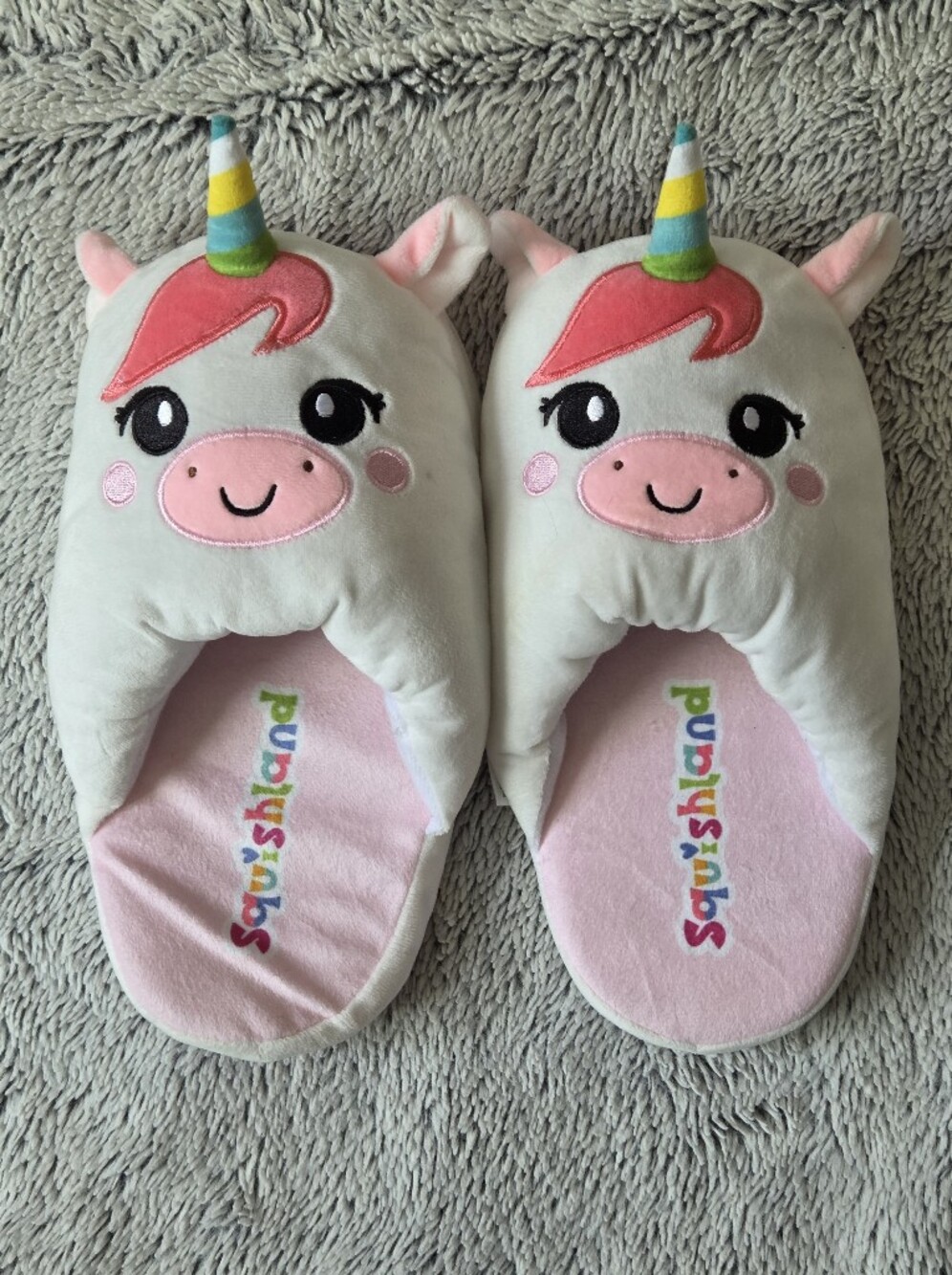 Kids Squishland Unicorn Slippers White with Pink